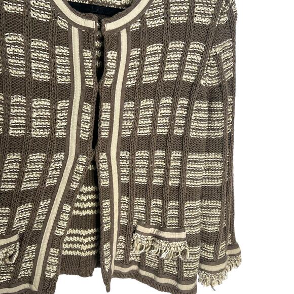 Chico’s Striped Knit Cardigan Sweater Brown Tan Striped 2/Large - Picture 5 of 8